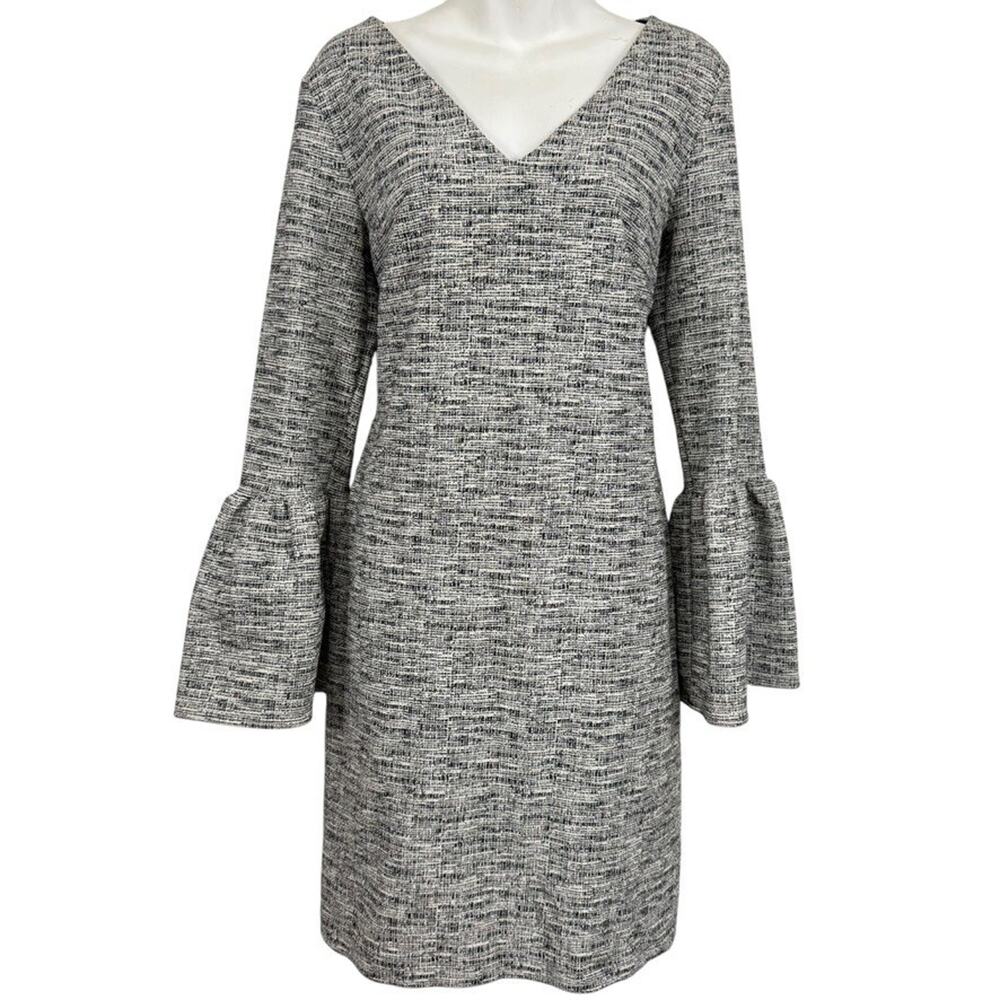 Banana Republic Stretch Knit Bell Long Sleeve Sheath V-Neck Dress Knee Length M